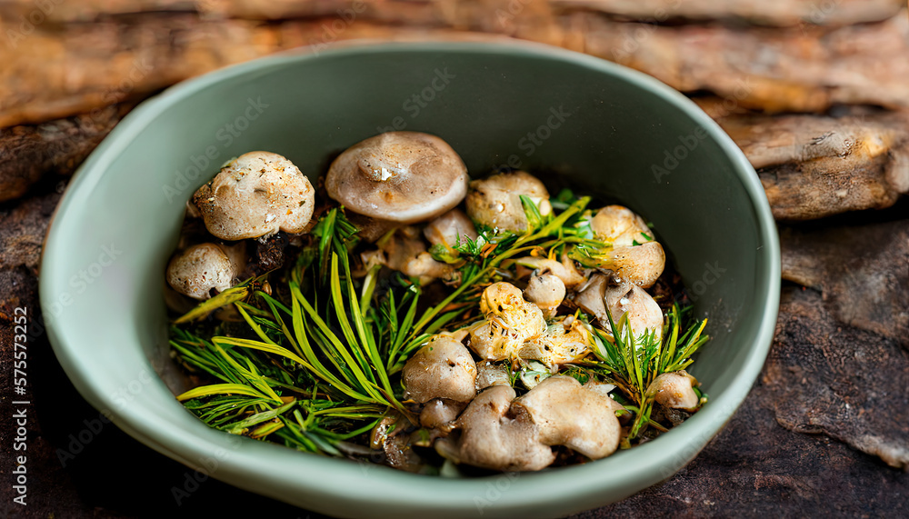 Baked champignons mushrooms. Generative Ai