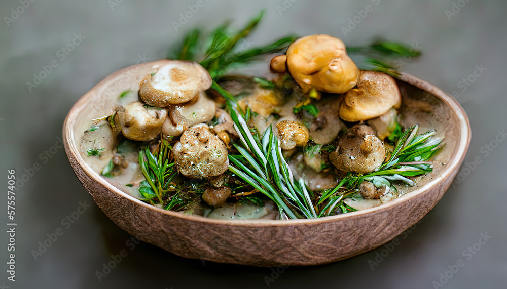 Exceptional Bowl of baby bella mushrooms and bunch of fresh rosemary on rustic wooden background. Generative Ai Exceptional Bowl of baby bella mushrooms and bunch of fresh rosemary on rustic wooden background. Generative Ai