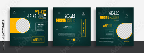 We are hiring job vacancy social media post banner design template with orange and white color. We are hiring job vacancy square web banner design.
