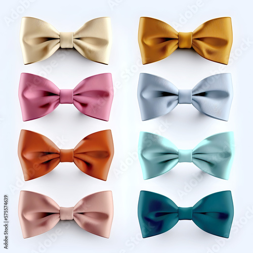 A set of solid color bow tie designs isolated on white background. Generative AI