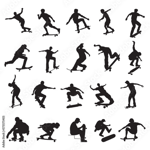 Set skateboarding silhouette vector illustration.