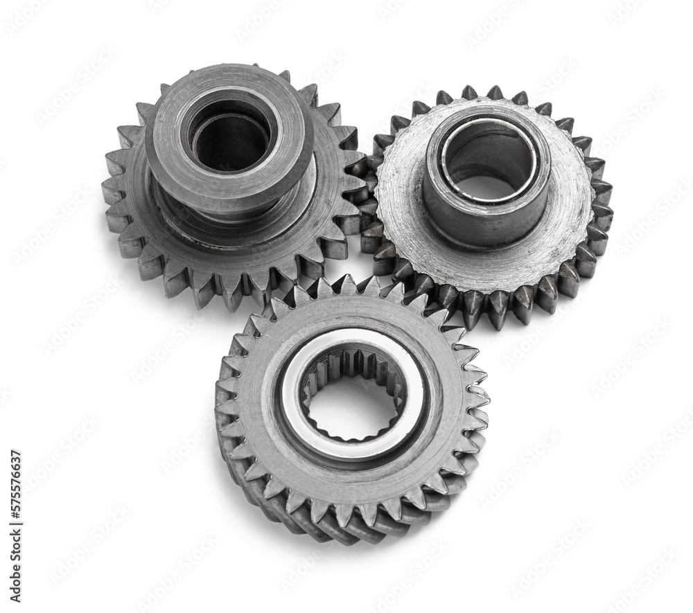 Different stainless steel gears on white background Different stainless steel gears on white background