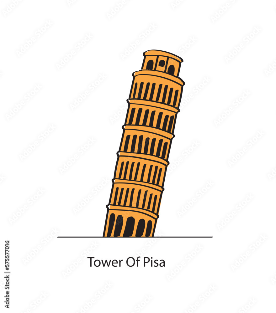 Italy, Piazza dei Miracoli. Leaning Tower of Pisa vector illustration