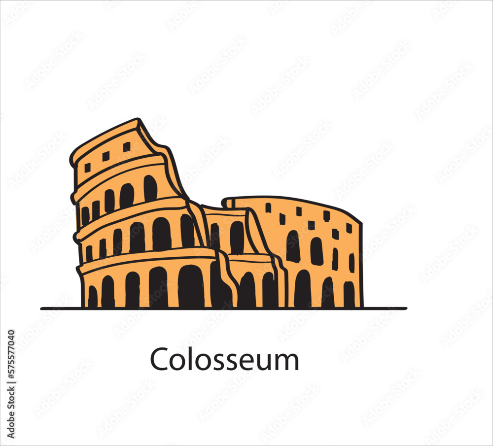 Rome, Italy Colosseum. Hand drawing vector illustration