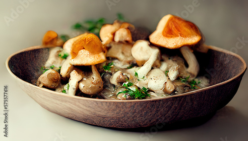 small white button mushrooms and curry powder served in a bowl. Generative Ai