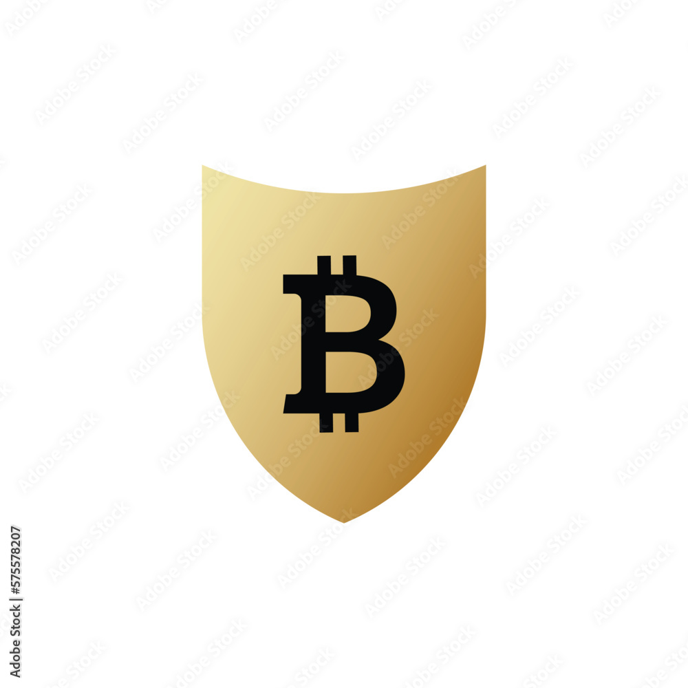 Golden shield with bitcoin sign Golden shield with bitcoin sign