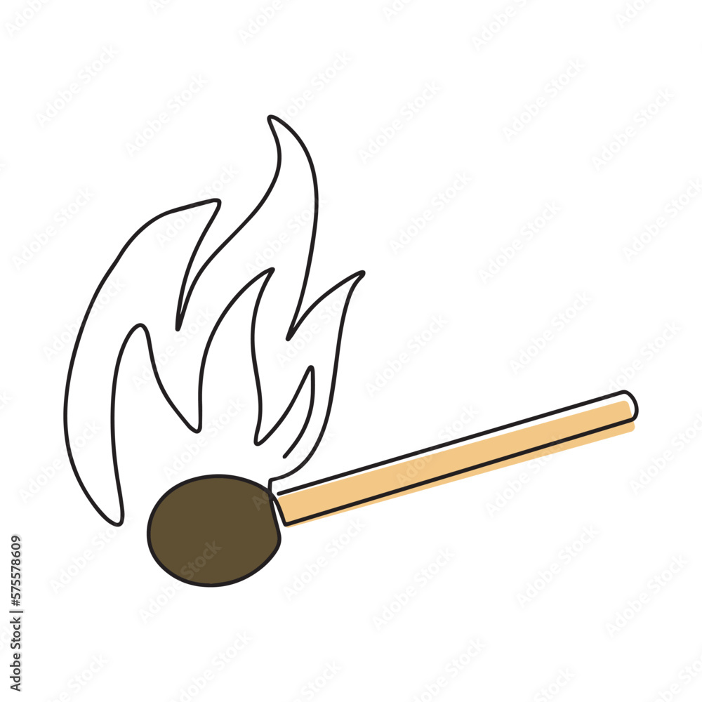 Fire on a match. Burning Fire. Warm. Ignition of a match. Match with one line Fire on a match. Burning Fire. Warm. Ignition of a match. Match with one line