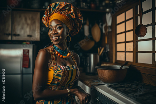 Generative AI. An african woman in a kitchen photo