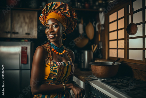 Generative AI. An african woman in a kitchen
