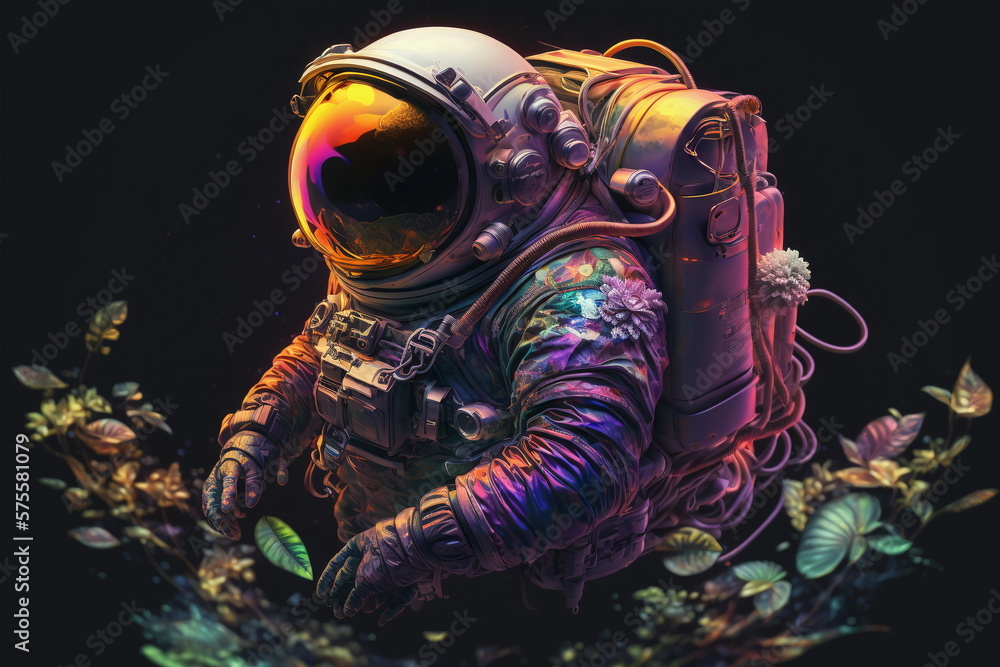 Sci-fi Astronaut discovering fantasy world underwater. AI Generated