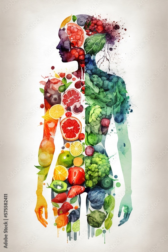 Woman is made of vegetables and fruit. Vegan lifestyle concept, Healthy food fitness generative ai