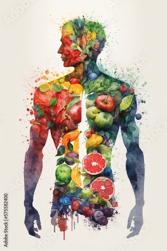 Obraz na płótnie Man is made of vegetables and fruit. Vegan lifestyle concept, Healthy food fitness generative ai w salonie