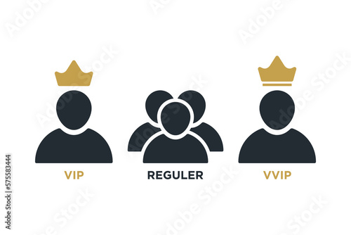 VIP and VVIP icon symbol vector. Very important person sign silhouette with gold crown.