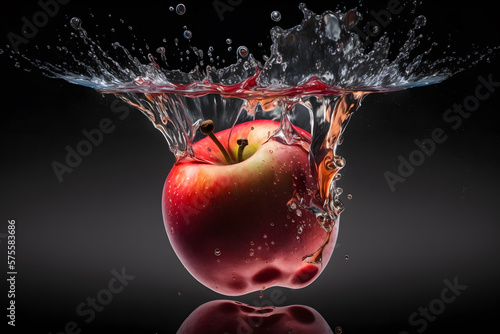 Apple with water splashing out, created with Generative AI technology