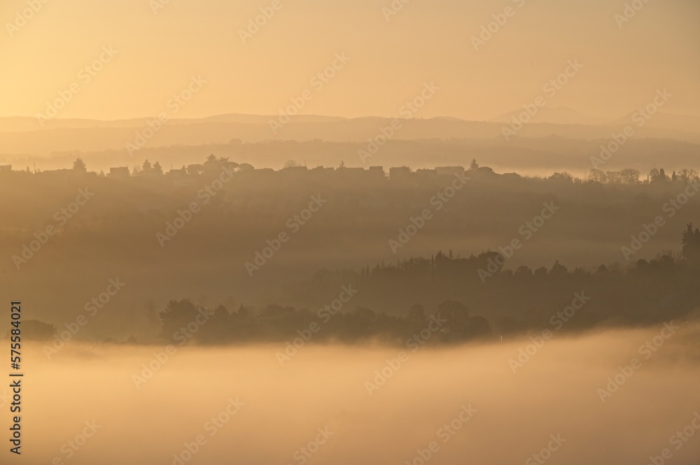Sunrise and Fog at Umbria, Italy Sunrise and Fog at Umbria, Italy