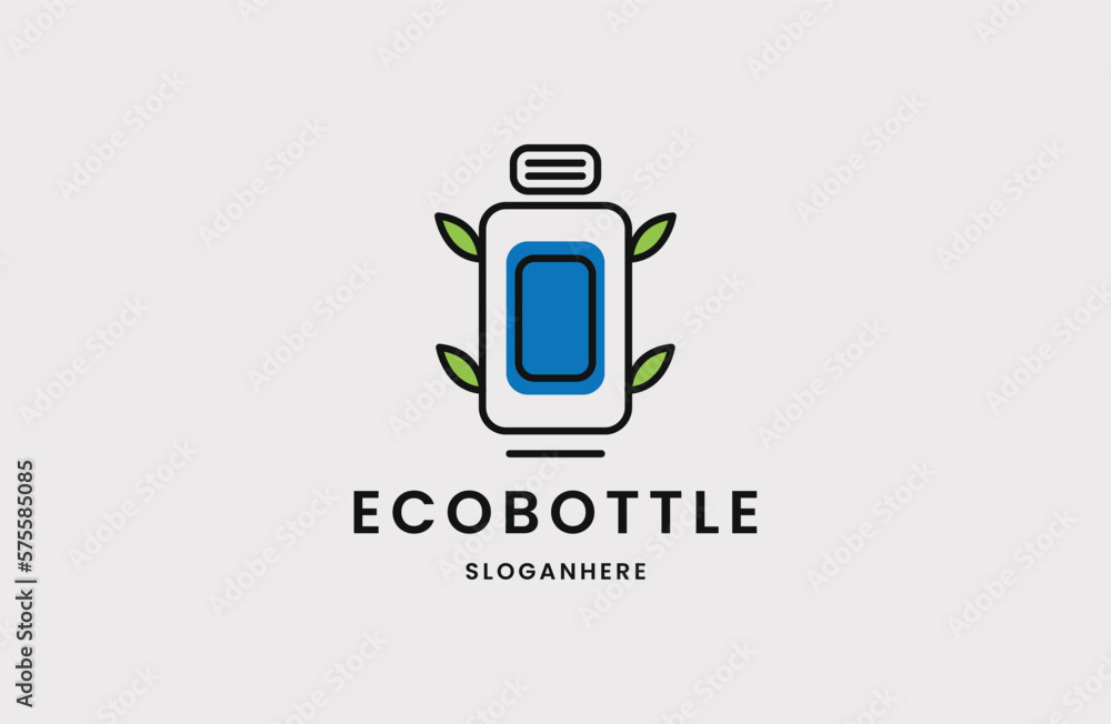 Bottle with leaf and organic nature fresh drink line art outline logo . Bottle with leaf and organic nature fresh drink line art outline logo .