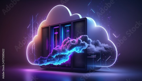Cloud computing technology concept. Futuristic illustration. AI generated	
