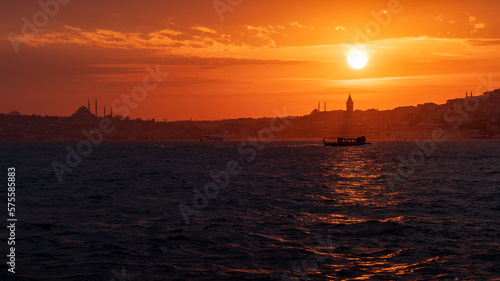 Sunset over Bosphorus in Istanbul