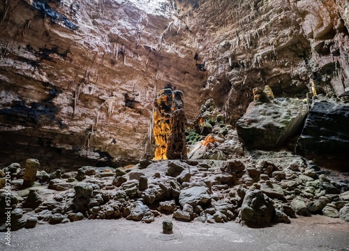 Canvastavla Karst cave Grotte di Castellana, Italy with beautiful lights and stone statues