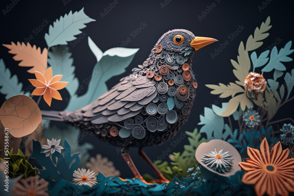 Bird In Nest, animal with leaves and flower Background