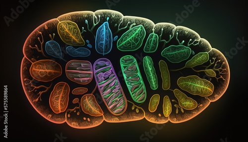 Mitochondria - The Powerhouses of the Cell - Microscopic Image. Generative ai illustration photo