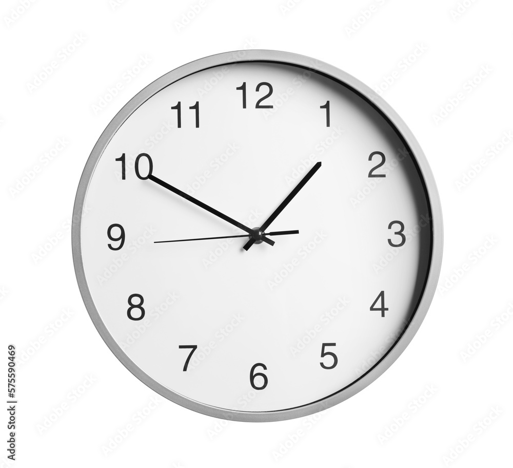Stylish round clock isolated on white. Interior element Stylish round clock isolated on white. Interior element