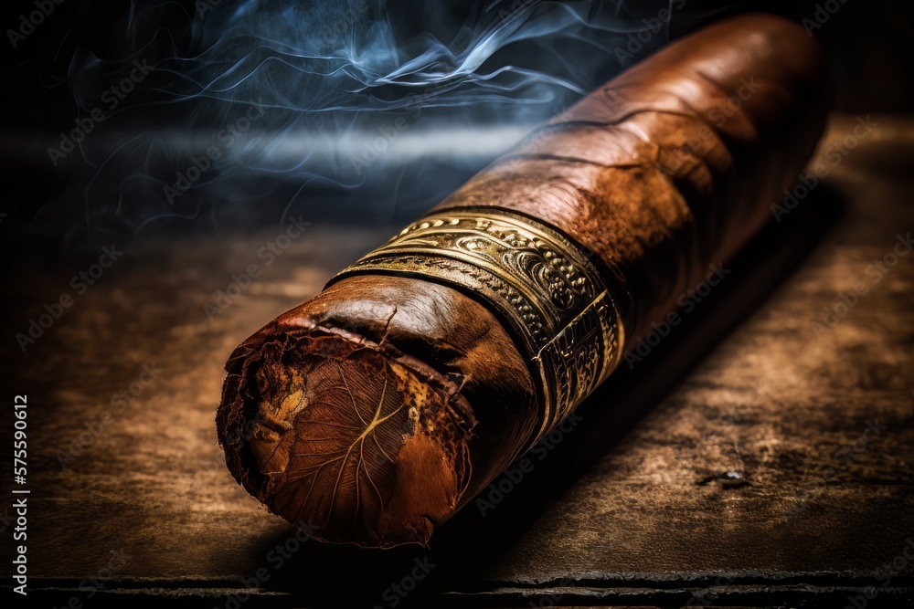 smoking cuban cigar on wood background. Generative AI Technology smoking cuban cigar on wood background. Generative AI Technology