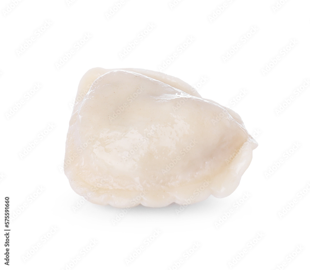 One dumpling (varenyk) with tasty filling isolated on white One dumpling (varenyk) with tasty filling isolated on white