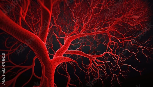 Close-up Microscopic Image of Red Blood Vessels - Anatomy and Physiology. Generative ai illustration photo