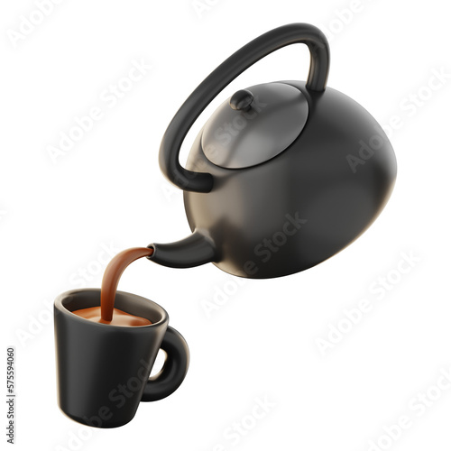 Premium Coffee pot and glass icon 3d rendering on isolated background PNG