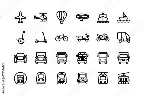 Transportation icon set with adjustable line weight