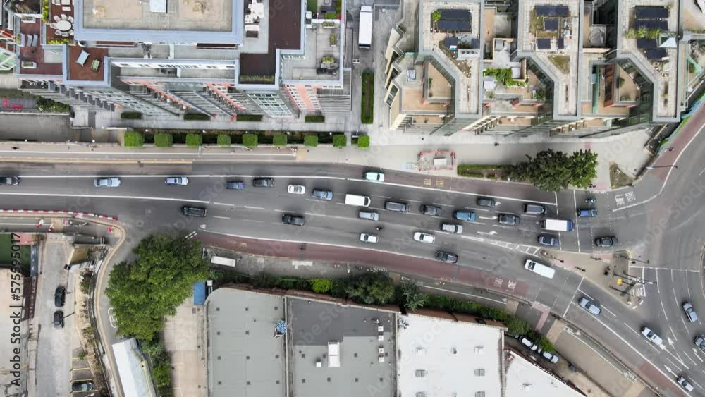 Bird's eye view footage of modern housing estate in residential city