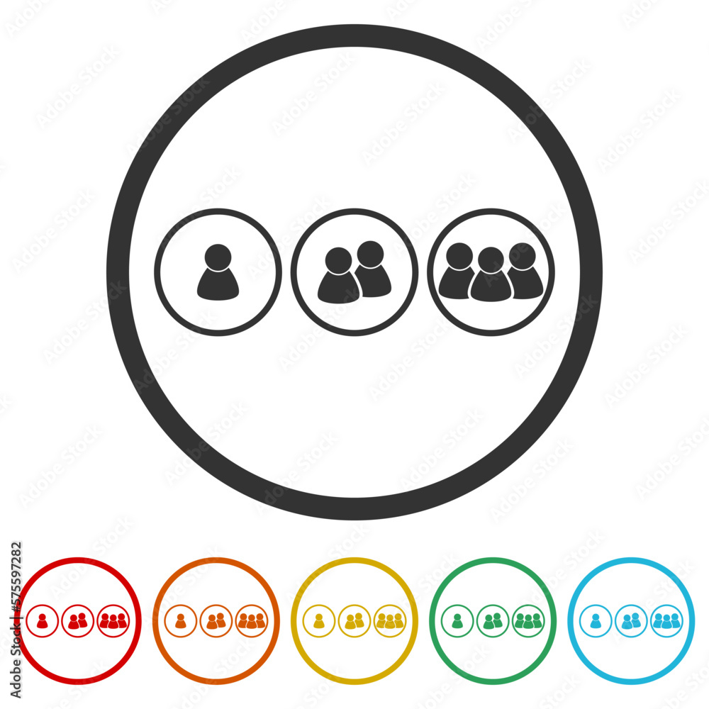 Group of people icons in color circle buttons Group of people icons in color circle buttons