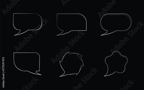 Set of white empty speech bubbles, Vector illustration isolated on black background, Sketch Art