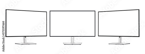 Modern Silver Computer Monitors With Blank Screens, Front and Side View, Isolated on White Background. Vector Illustration photo