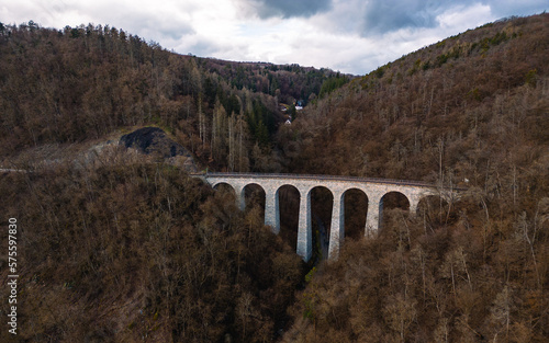 Beautiful rural landscape and view viaduct on the Viaduct Zampach on Sazava river, Central Bohemian region, Czech republic photo