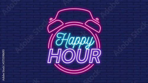 Neon Sign Happy Hour Clock Animation
