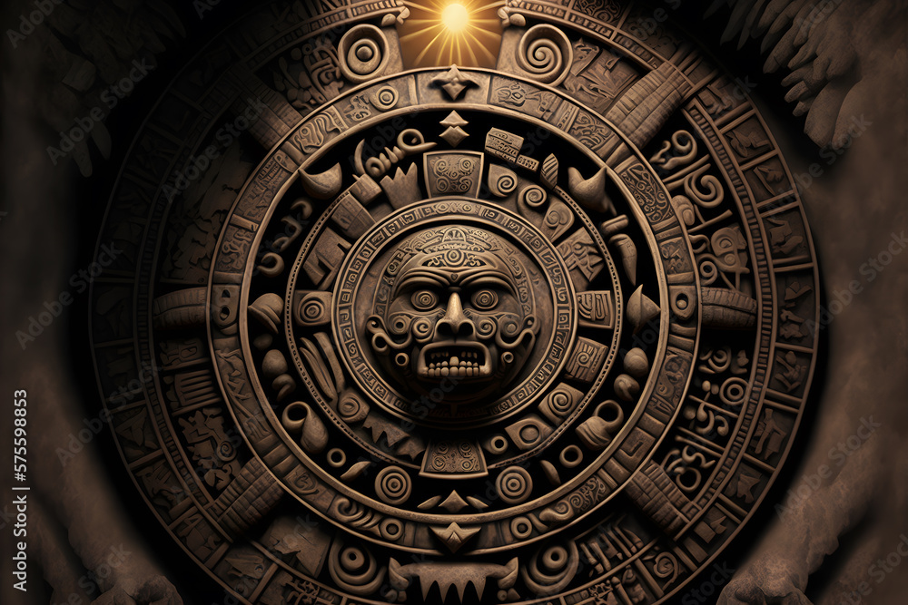 Maya Aztec Inca Calender Close view of the ancient Aztec mayan calendar with round pattern and ...