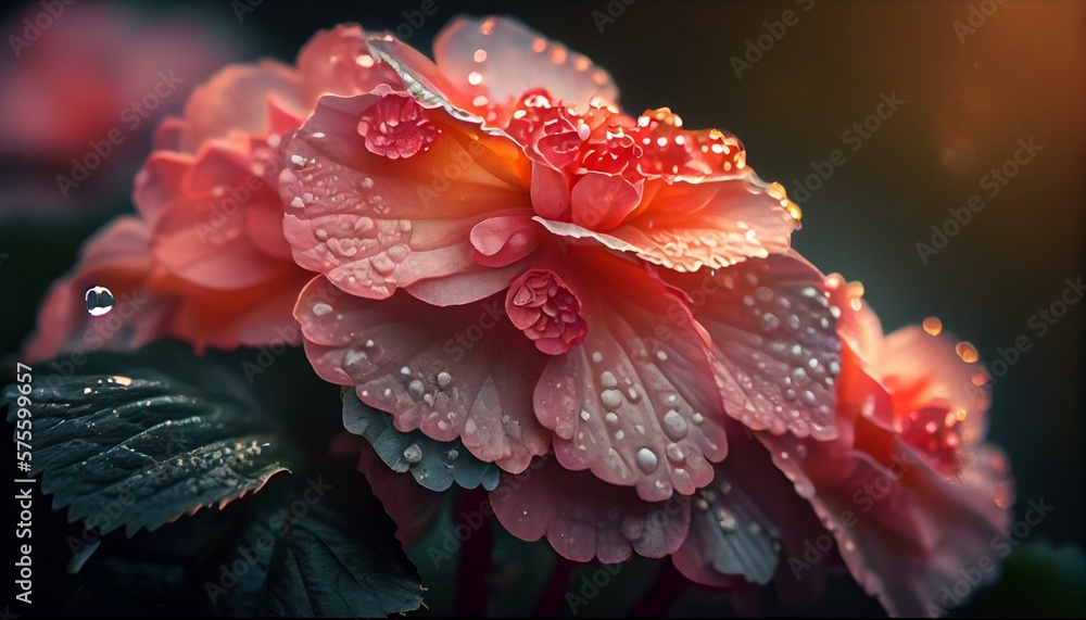Red Flower With Water Drops - Generative Ai Red Flower With Water Drops - Generative Ai