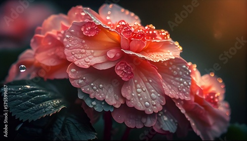 Red Flower With Water Drops - Generative Ai