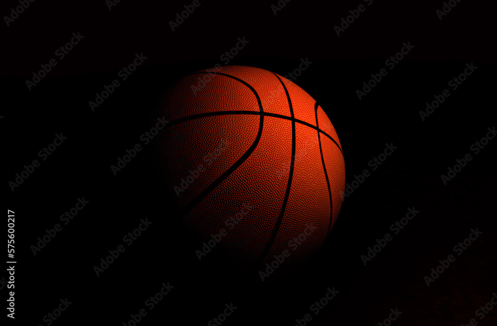 basketball ball on black background 3D render
