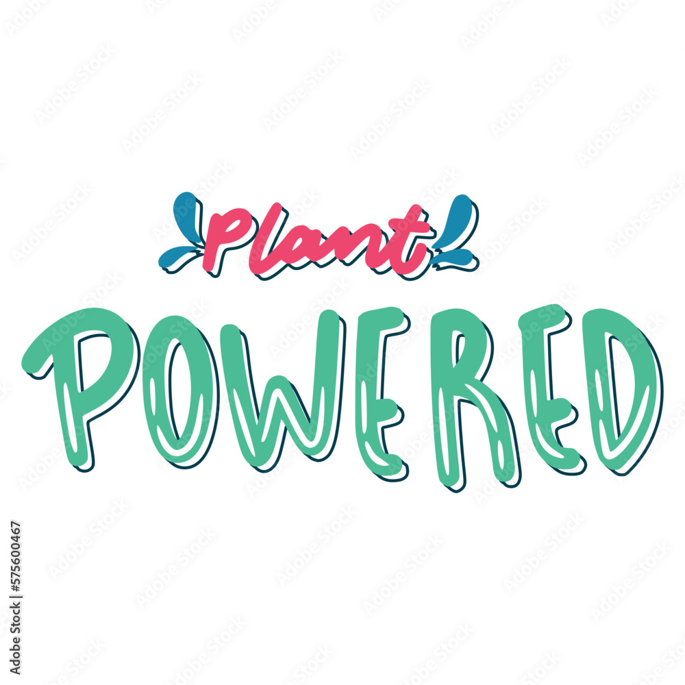 Plant Powered Sticker. Vegan Lettering Stickers