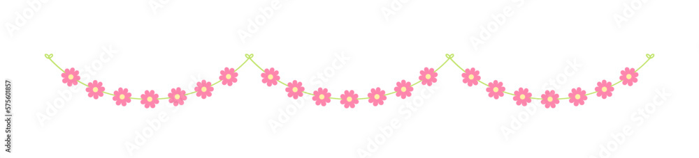 Cute spring floral garland illustration. Flower buntings for springtime designs.