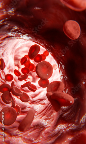 Red blood cells in vein, 3d render