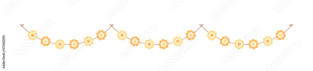 Cute spring floral garland illustration. Flower buntings for springtime designs.