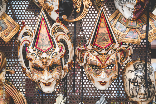 Two carnival masks in Venice, typical in the streets of the city and used in parties, theater and performances. Shrove Tuesday