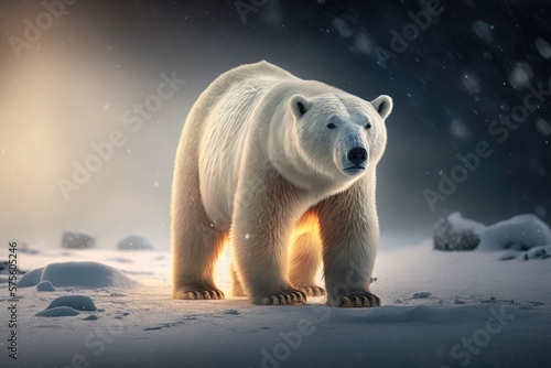 The Lone Polar Bear Seemingly Gliding Over the Powdery White Snow
