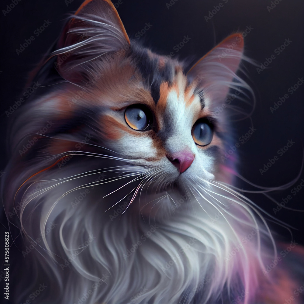 A painting of a cat with long whiskers and a black background Generative ai A painting of a cat with long whiskers and a black background Generative ai