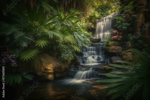 Abundance of Life  Exploring a Serene Waterfall Garden Generative AI