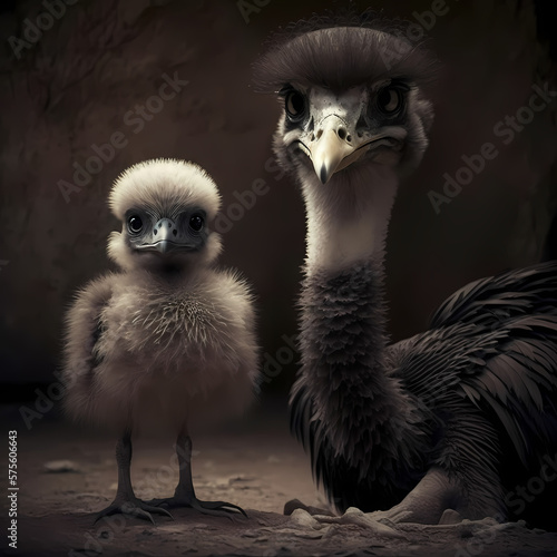 ostrich and family in the zoo. Generative AI
